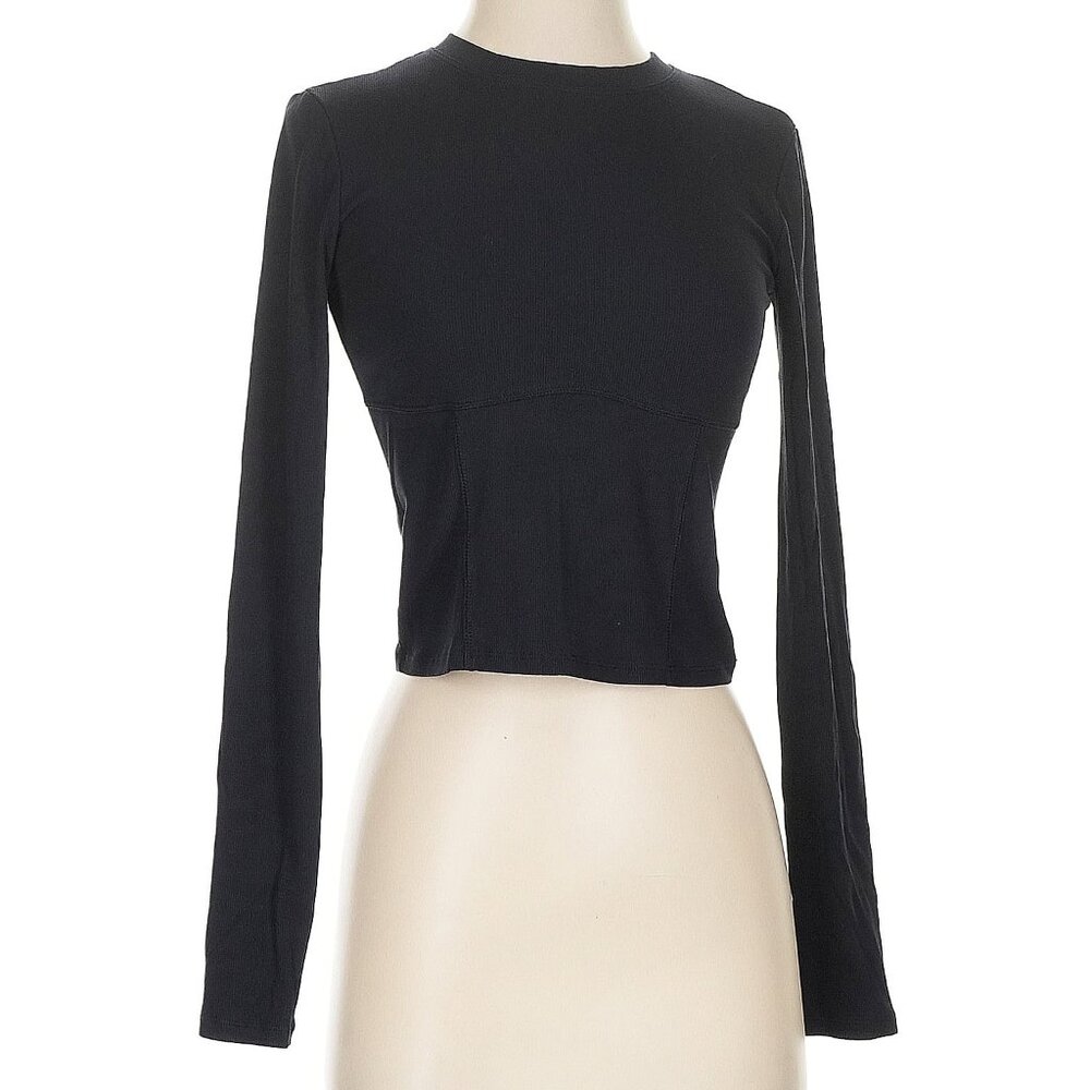 Vuori Ribbed Long Sleeve Pose Corset Top Black Small